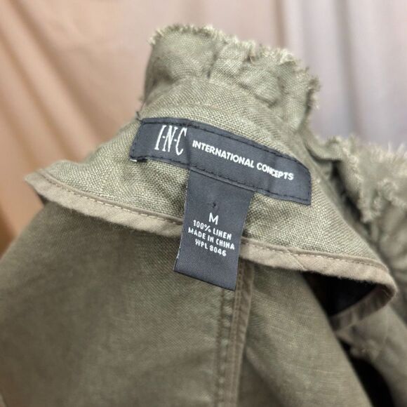 INC International Concepts Green Linen Ruffled Jacket Womens - Picture 4 of 4